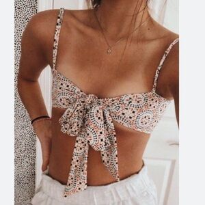 Skin by SAME Stylish Women's Patterned Tie Front Crop Top